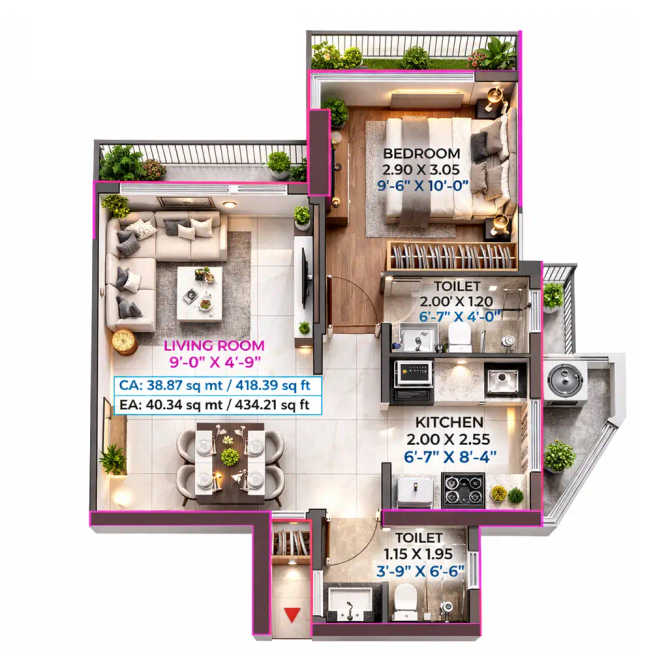 Suraj Eterna Mahim - Floor plan 1 BHK 434 Sq.ft