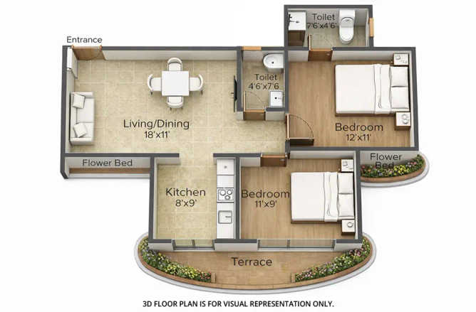 Sai Wonder Kharghar - Floor plan 2 BHK 1120 Sq.ft