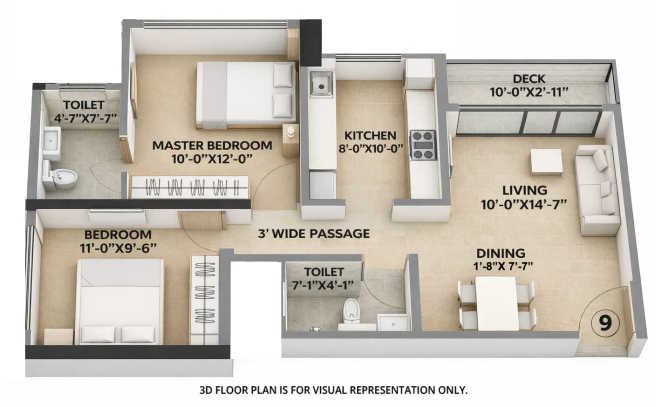 Ajmera Solis Vikhroli - Floor plan 2 BHK 610 Sq.ft