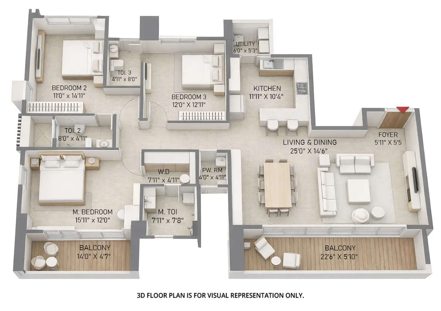 Floor plan for 3 BHK