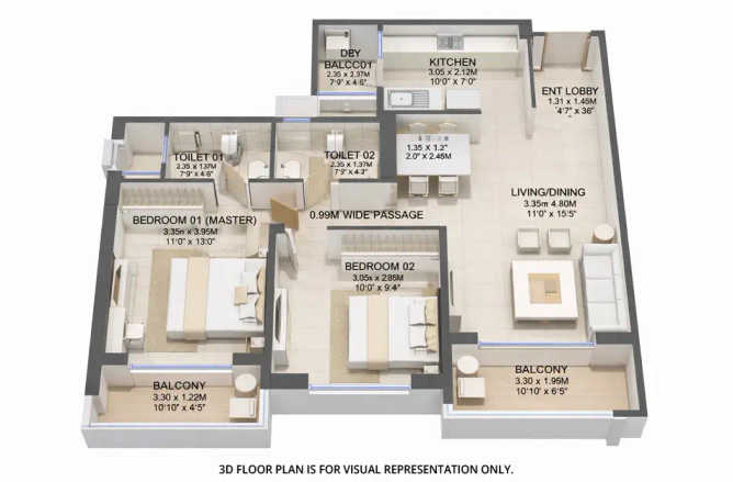 JP Codename Lottery Ghodbunder Road - Floor plan 2 BHK 535 Sq.ft