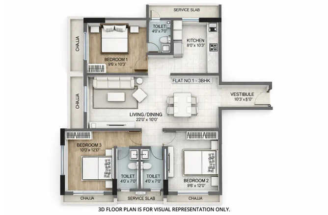 Haware Intelligentia Forever Vashi - Floor plan 3 BHK 1022 Sq.ft