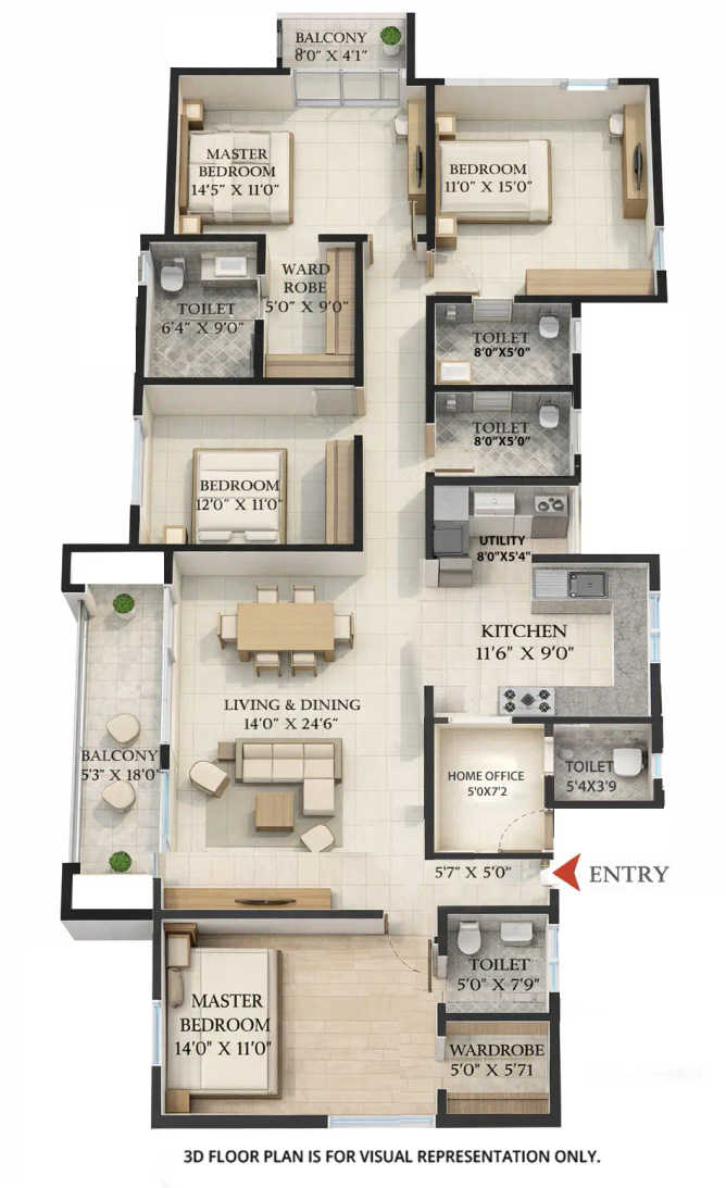 Abhee Aaria Varthur - Floor plan 4.5 BHK 2500 Sq.ft