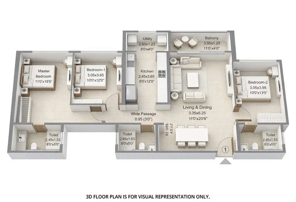 Floor plan for 3 BHK