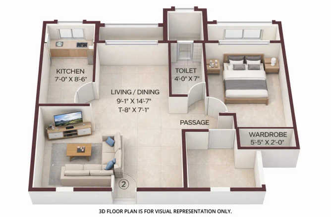 Hiranandani Solitaire Ghodbunder Road - Floor plan 1 BHK 409 Sq.ft