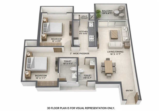 Kashish Park Iris Teen Hath Naka - Floor plan 2 BHK 801 Sq.ft