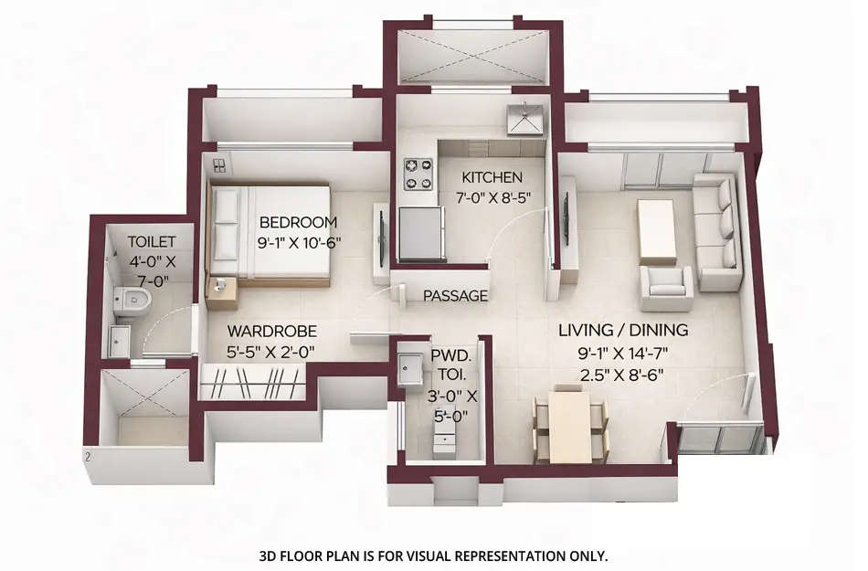 Floor plan for 1 BHK