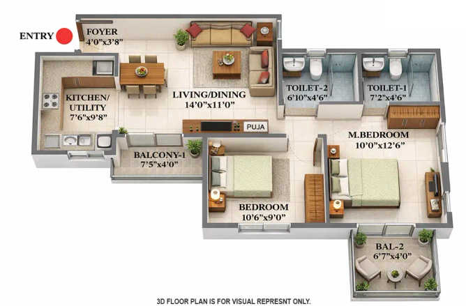 Shriram 122 West Mangadu - Floor plan 2 BHK 818 Sq.ft