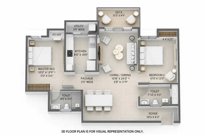 Lodha Sterling Kolshet Road - Floor plan 2 BHK 902 Sq.ft