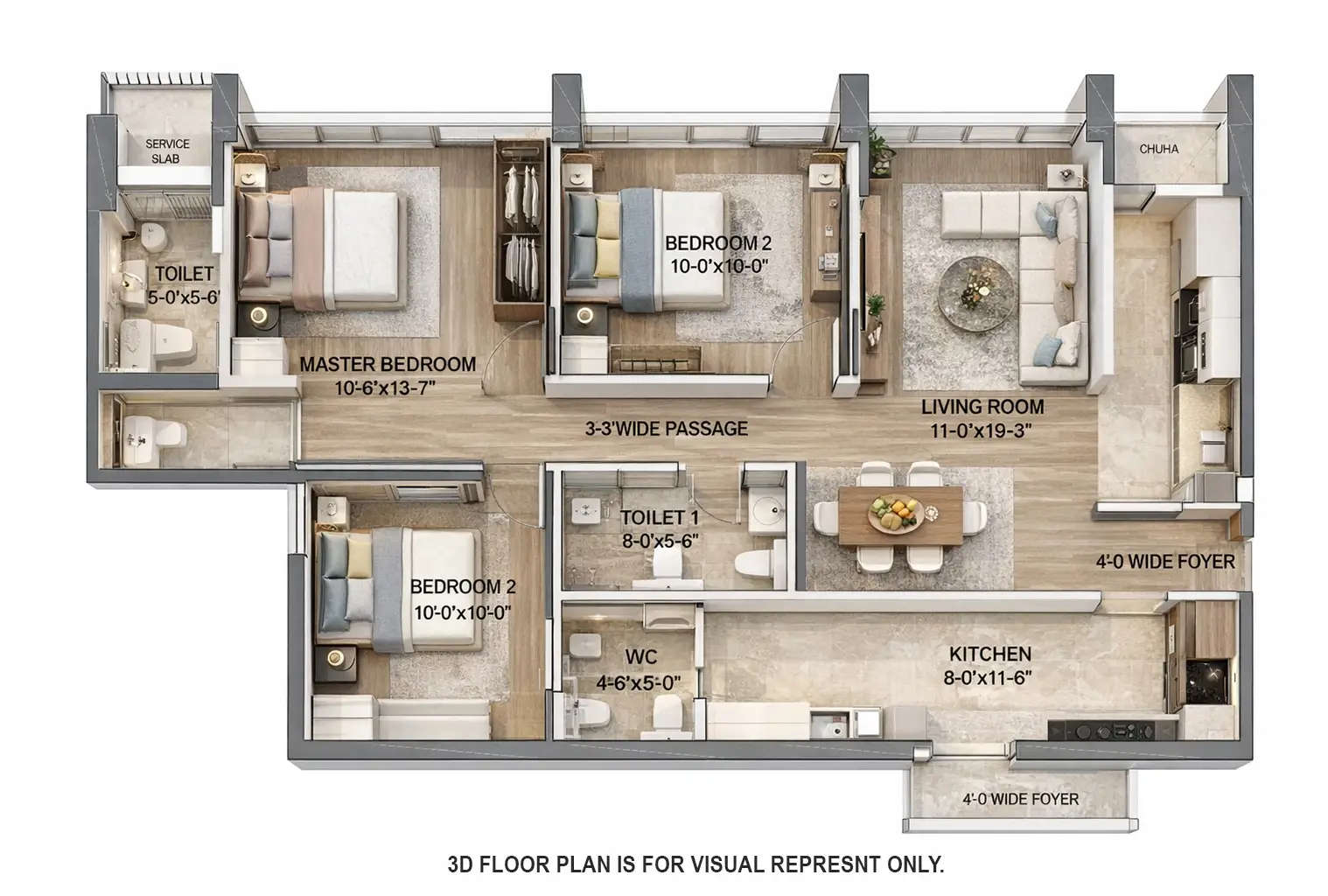 Floor plan for 3 BHK