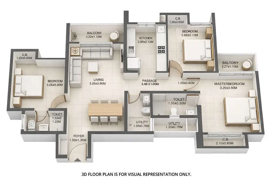 Floor plan for 3 BHK
