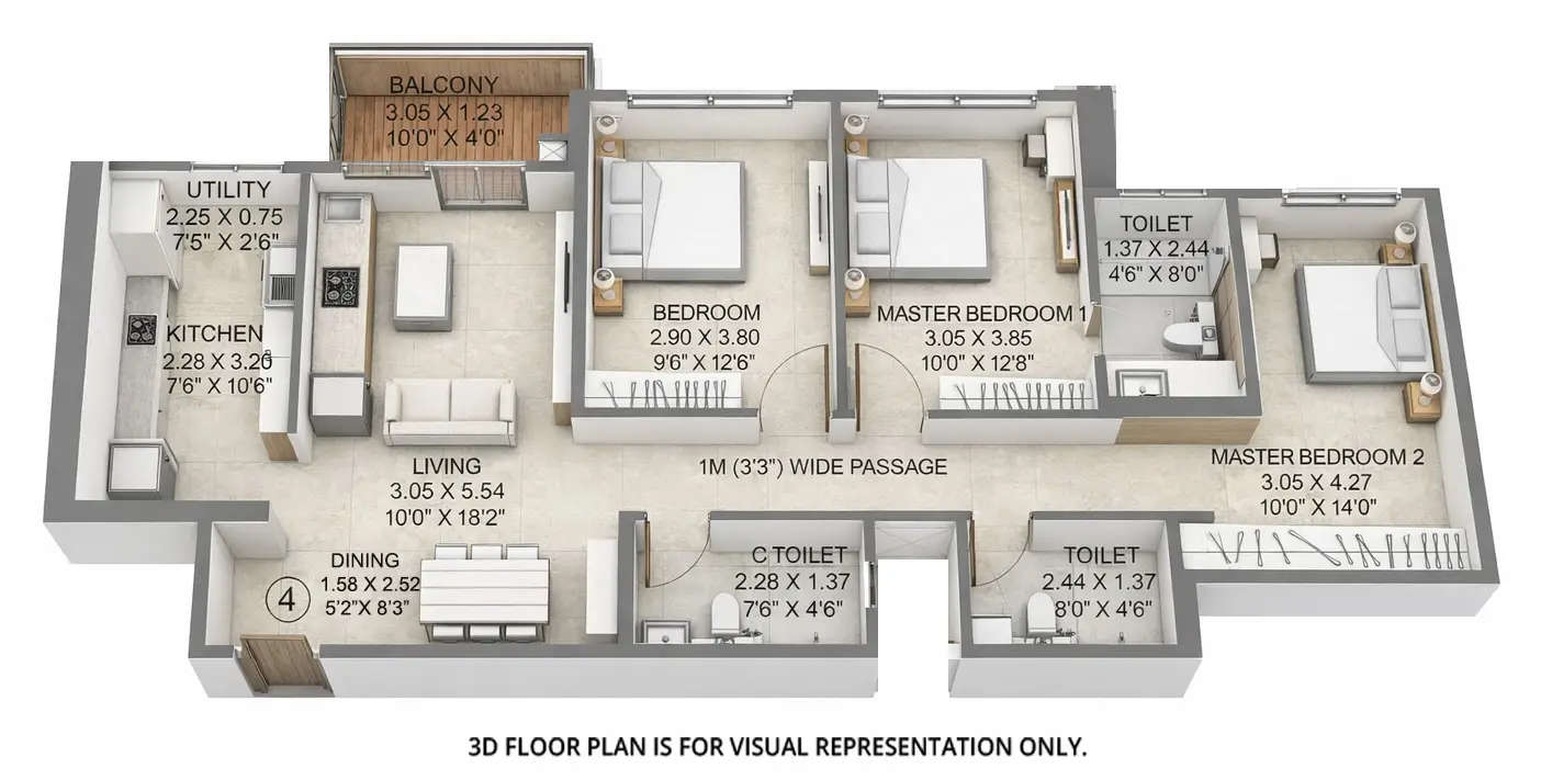 Floor plan for 3 BHK