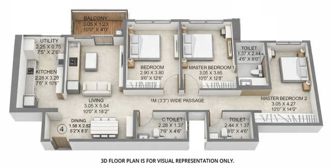 Kalpataru Srishti Namaah Mira Bhayandar - Floor plan 3 BHK 979 Sq.ft