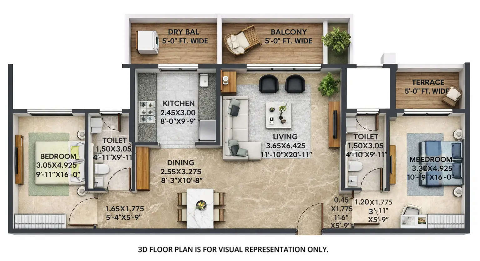 Floor plan for 2 BHK