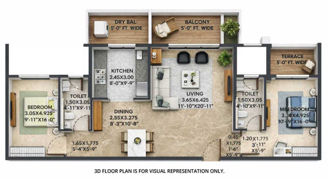 Adani Atelier Greens Koregaon Park - Floor plan 2 BHK 907 Sq.ft