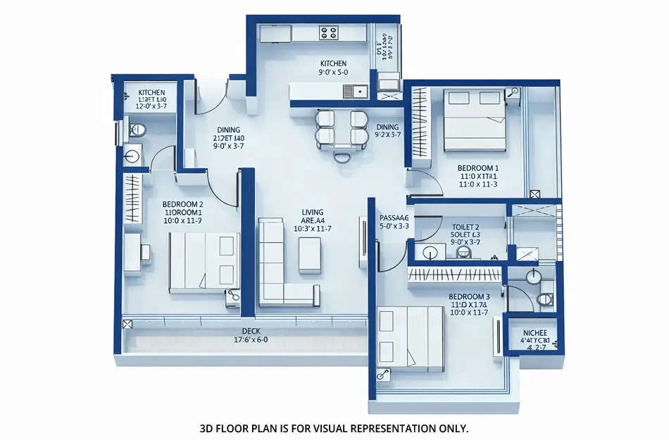 Floor plan for 3 BHK