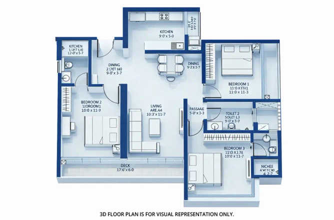 Godrej Exquisite Ghodbunder Road - Floor plan 3 BHK 772 Sq.ft