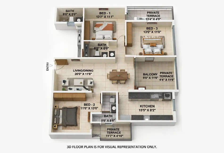 Floor plan for 3 BHK