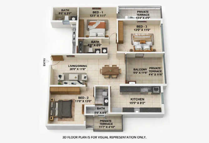 Casagrand Osaka Porur - Floor plan 3 BHK 1581 Sq.ft