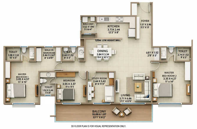 Kolte Patil Canvas Hinjewadi - Floor plan 3.5 BHK 1700 Sq.ft