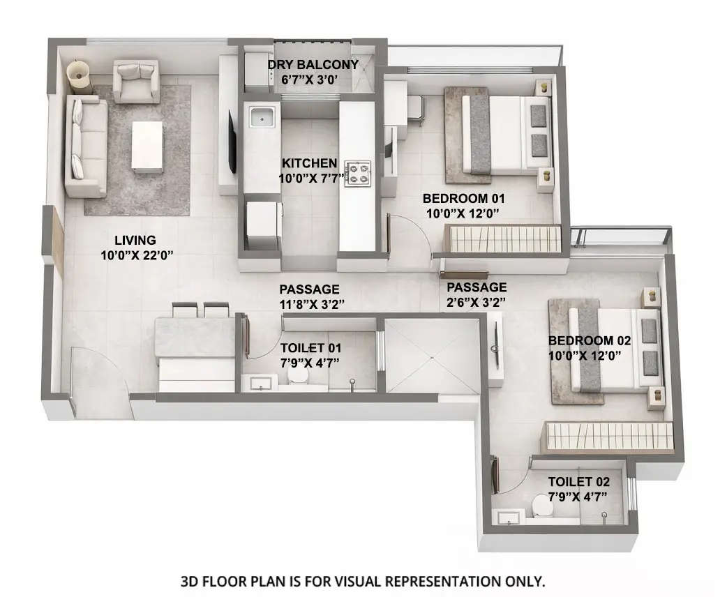 Floor plan for 2 BHK