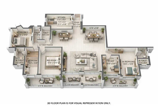 Oberoi Forest Ville Kolshet Road - Floor plan 4.5 BHK 1740 Sq.ft
