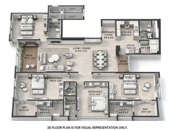 Wadhwa Artek Park Bandra - Floor plan 4 BHK 1890 Sq.ft