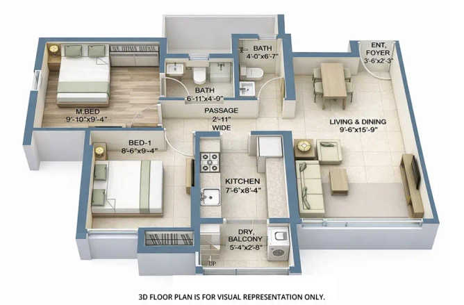 Piramal Vaikunth Balkum - Floor plan 2 BHK 521 Sq.ft