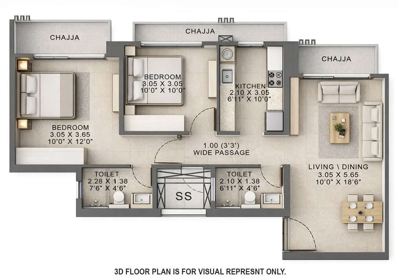 Floor plan for 2 BHK