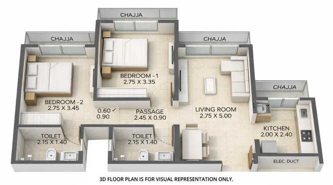 JP Infra Parkway Andheri - Floor plan 2 BHK 530 Sq.ft