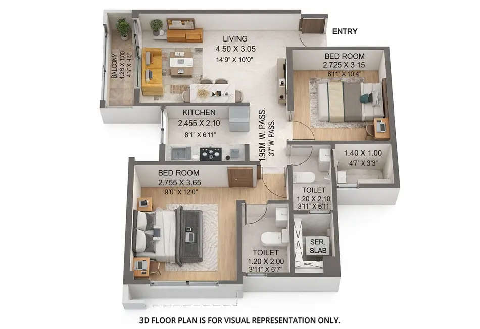 Floor plan for 2 BHK