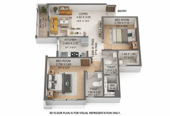 Puraniks Mirai Ghodbunder Road - Floor plan 2 BHK 604 Sq.ft