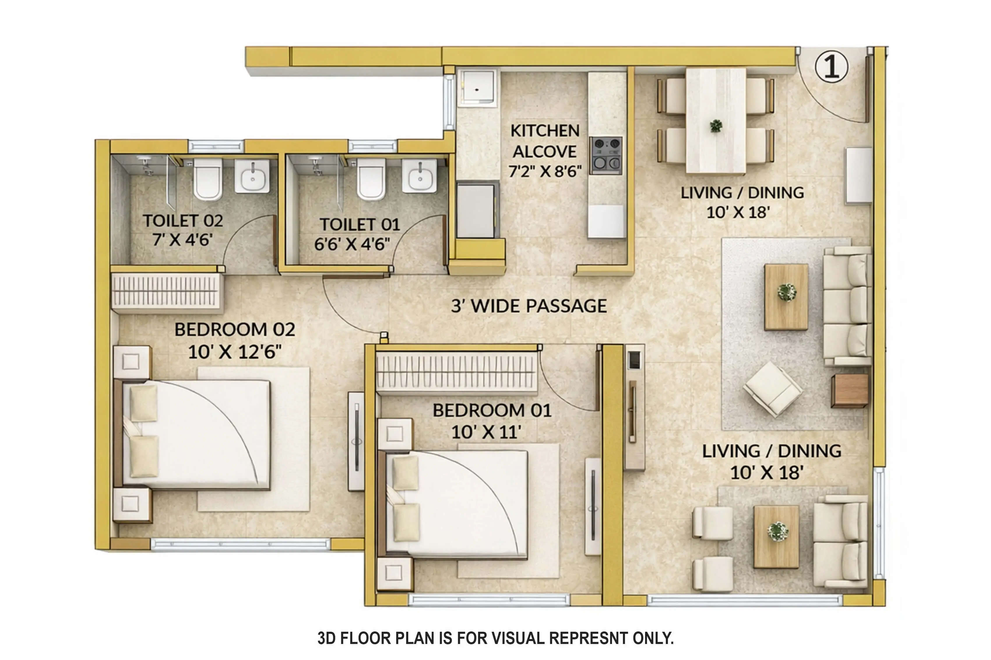 Floor plan for 2 BHK
