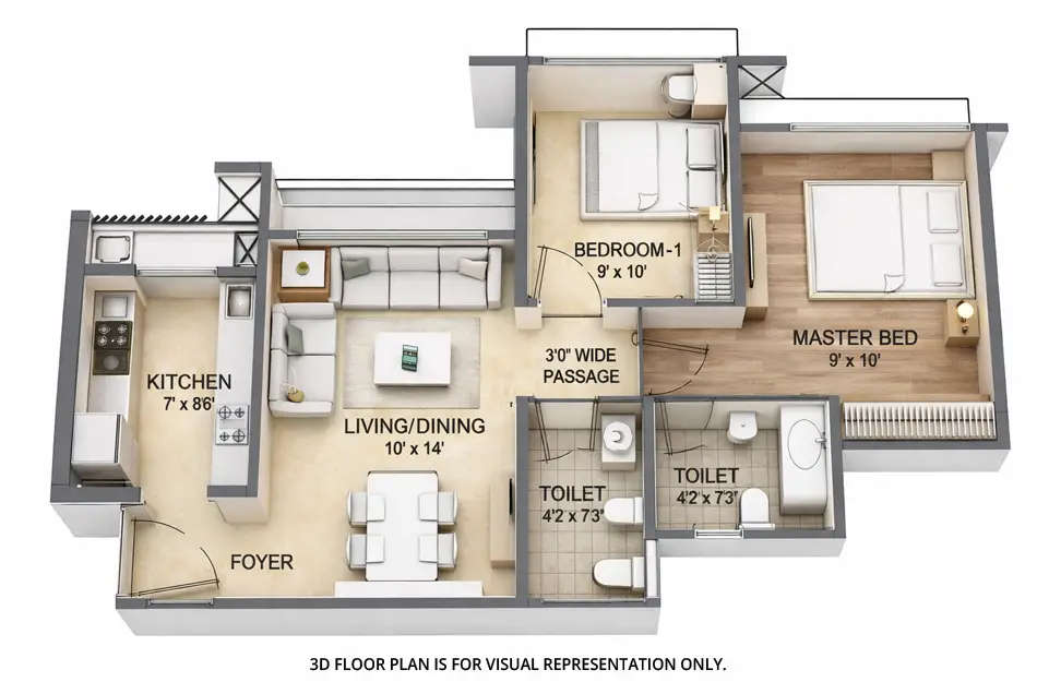 Floor plan for 2 BHK