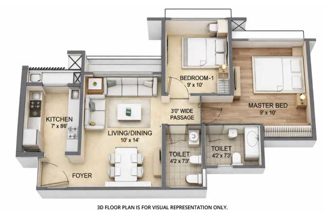 Puraniks Grand Central Pokhran Road 1 - Floor plan 2 BHK 570 Sq.ft