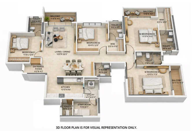 Purva Estrella Andheri - Floor plan 4 BHK 1600 Sq.ft