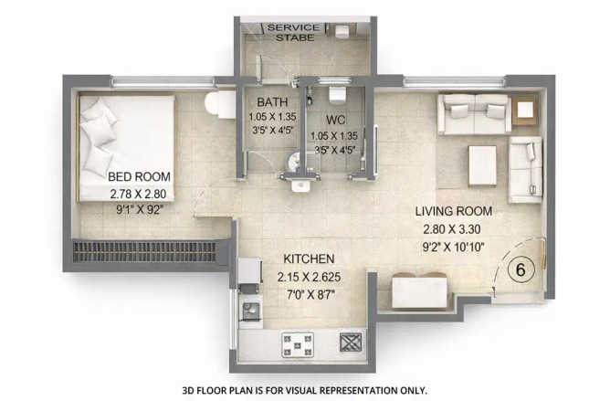 Puranik Ikigai Ghodbunder Road - Floor plan 1 BHK 396 Sq.ft