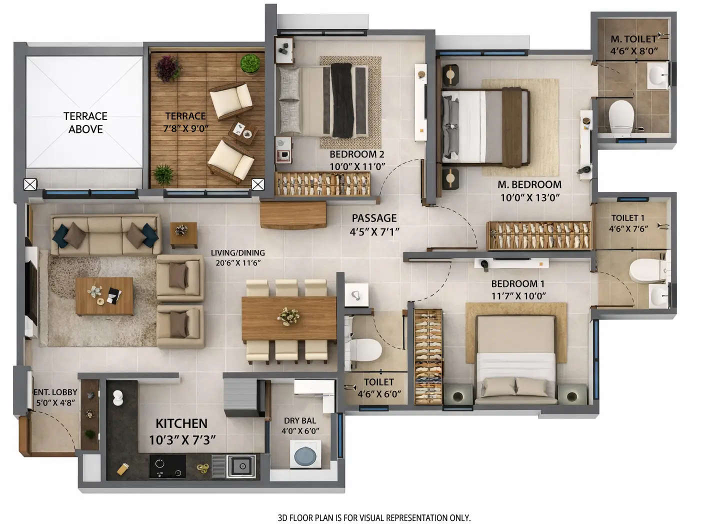 Floor plan for 3 BHK