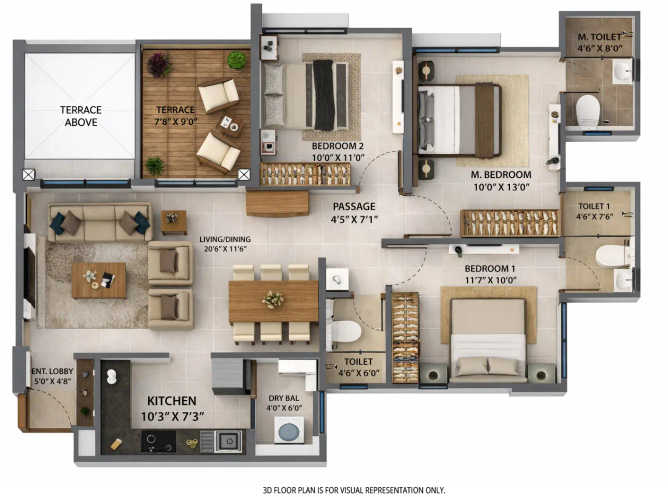 Shapoorji Pallonji Sensorium Hinjewadi - Floor plan 3 BHK 979 Sq.ft