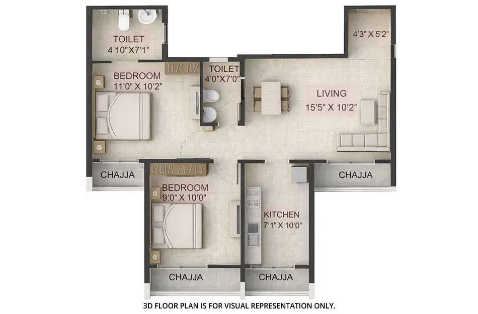 Floor plan for 2 BHK