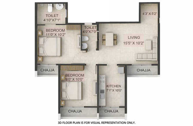 Codename Ultimate Bonanza Kharghar - Floor plan 2 BHK 551 Sq.ft