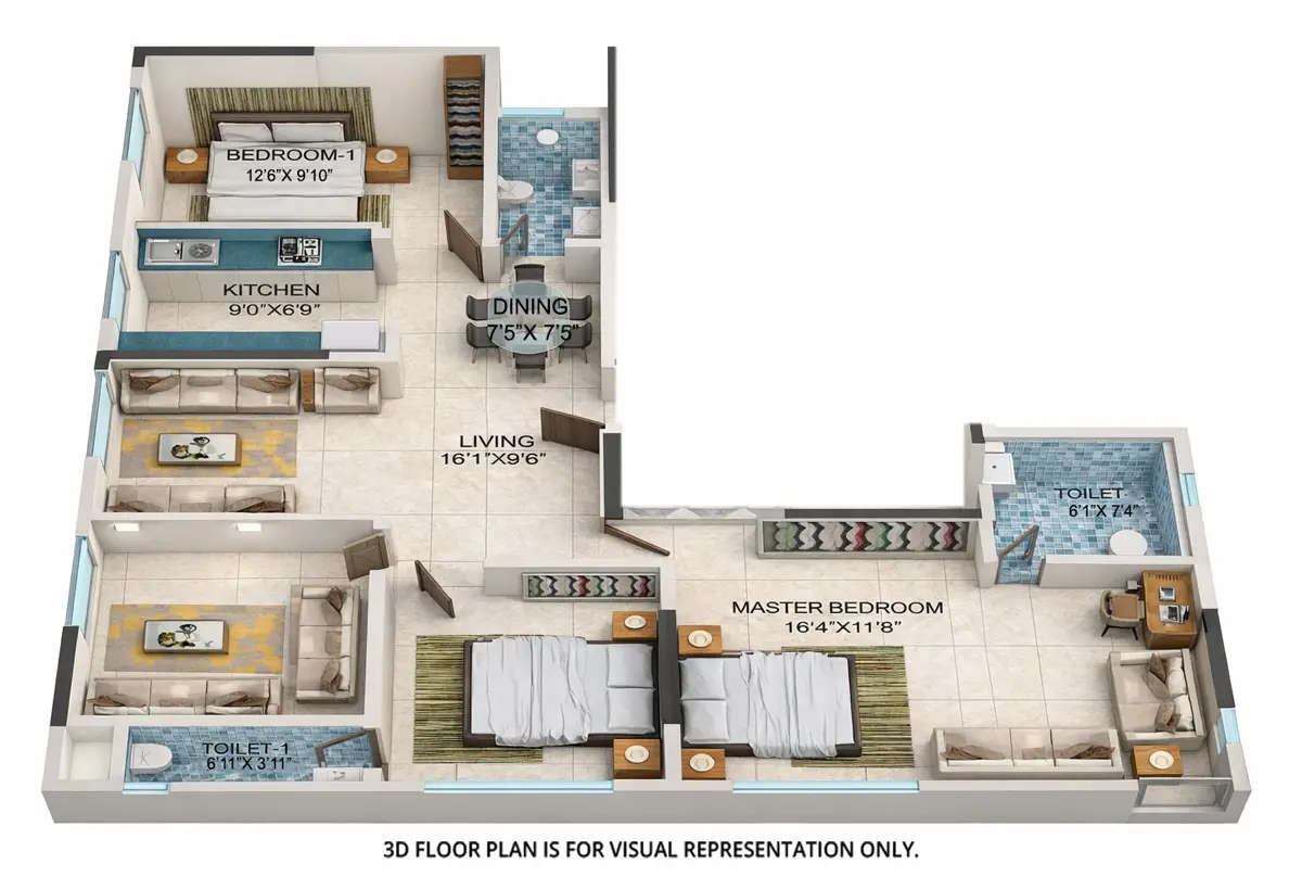 Floor plan for 3 BHK