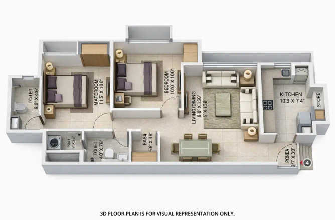 Lodha Amara Kolshet Road - Floor plan 2 BHK 666 Sq.ft
