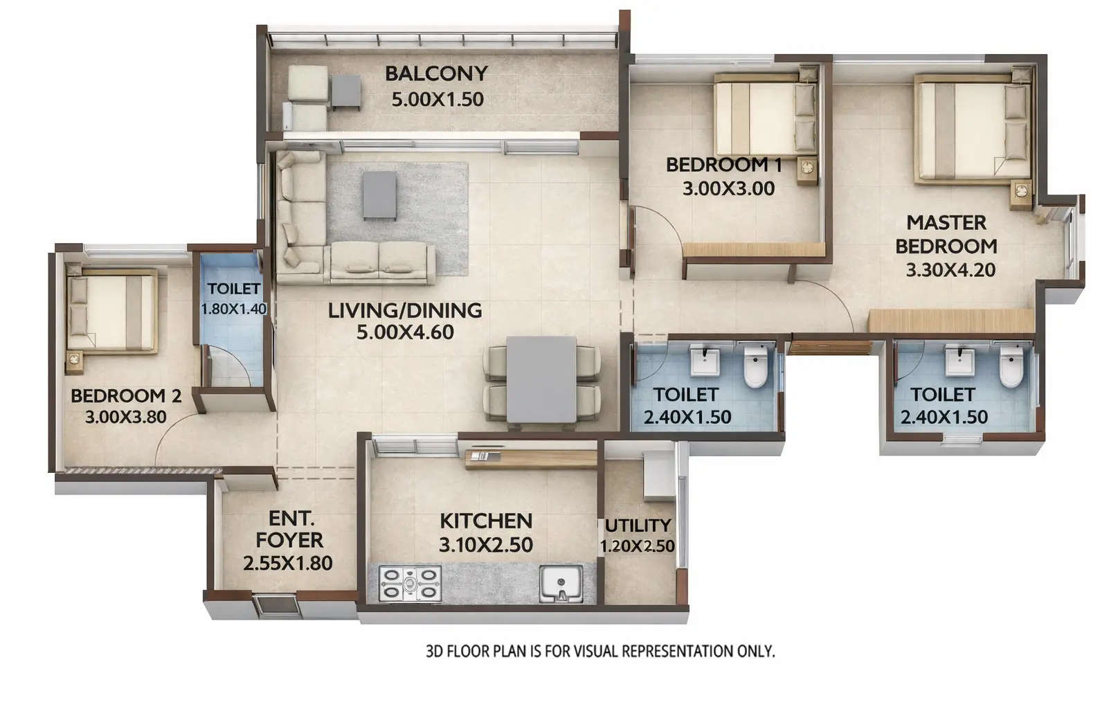 Floor plan for 3 BHK