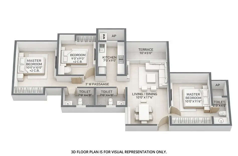 Floor plan for 3 BHK