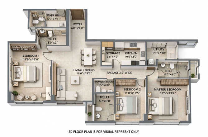 Lodha Seamont Malabar Hill - Floor plan 3 BHK 1978 Sq.ft