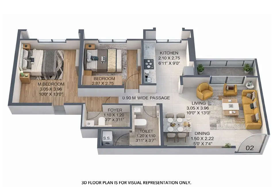 Floor plan for 2 BHK