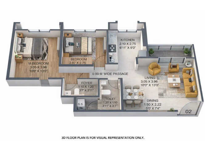 Puraniks Rahayu Ghodbunder Road - Floor plan 2 BHK 630 Sq.ft