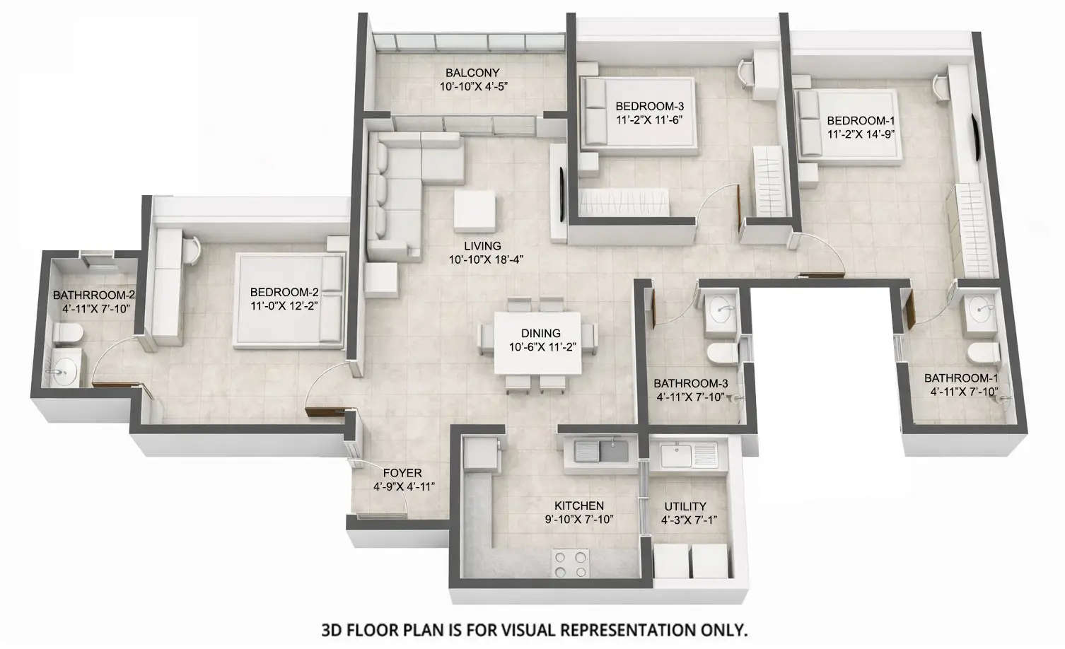 Floor plan for 3 BHK