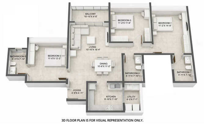 Sobha Townpark Electronic City - Floor plan 3 BHK 1514 Sq.ft